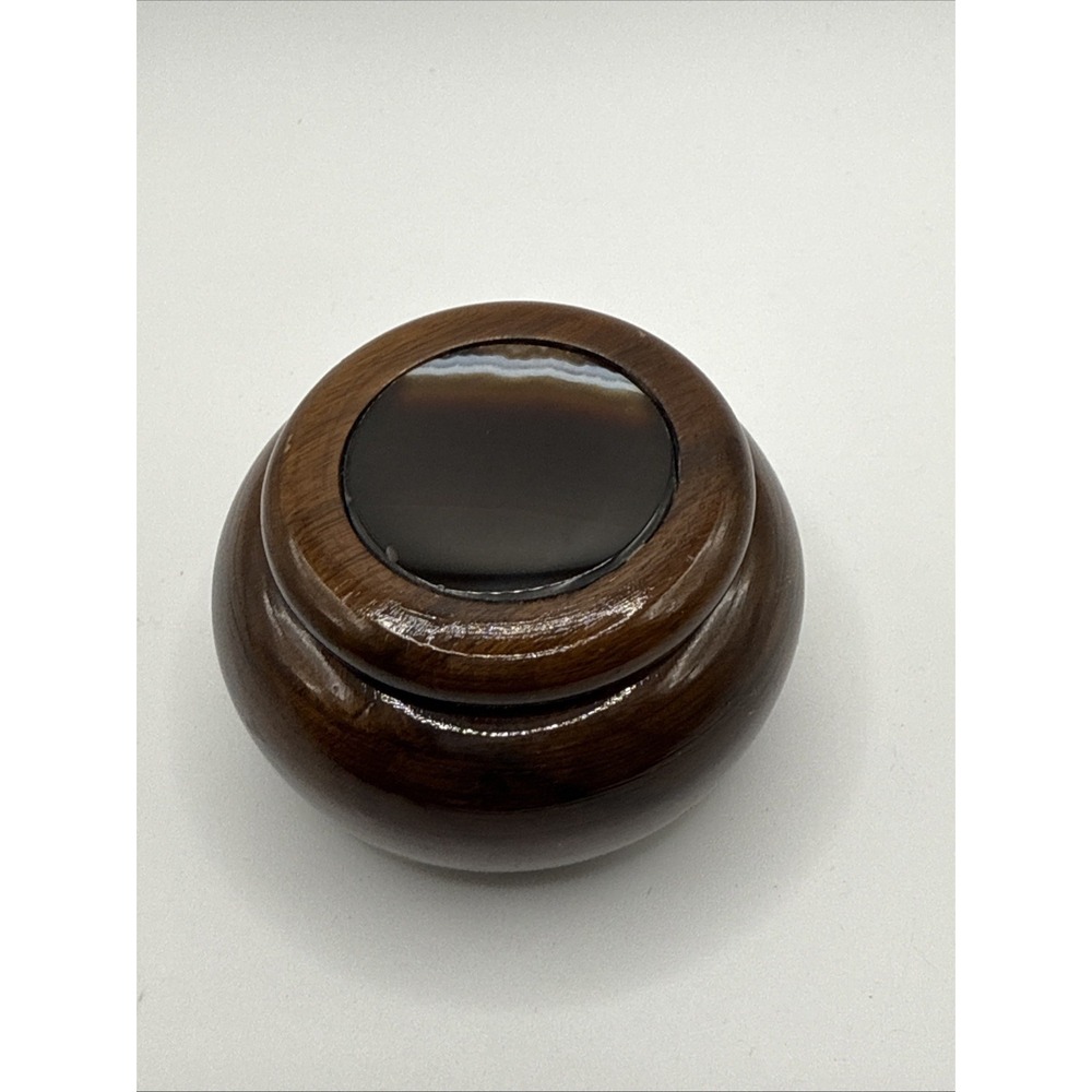 Vintage Wood & Agate Inlay Stone Box w/Lid Trinket Jewelry Ring Small Felt Lined